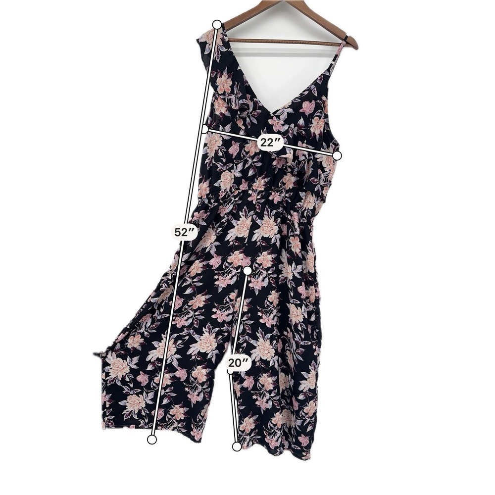 Xhilaration Multicolor Floral Ruffle Faux Wrap Sleeveless Wide Leg Jumpsuit XL - Picture 3 of 12